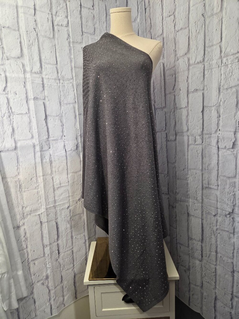 Winter Cape Poncho Sweater Slonl Woman Plus 2x Gray Gem Rhinestone Asymmetrical